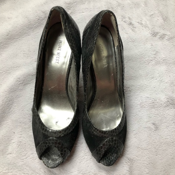 Nine West Snakeskin and Suede Open Toe Pump - Picture 4 of 11